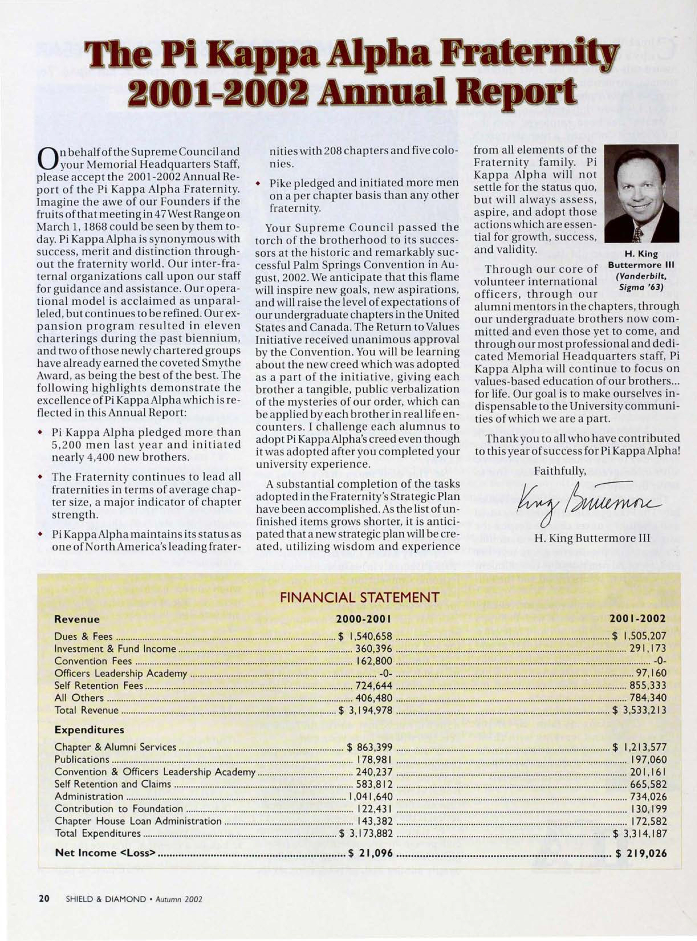 The Pi Kappa Alpha Fraternity 2001-2002 Annual Report